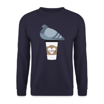 Coffee Love Pigeon Friend - Unisex Pullover - Navy - Vorne - Alina (178cm) & Michal (187cm)