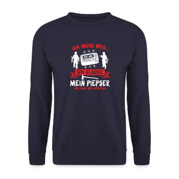 Feuerwehr Brandbekämpfung Geschenk · ich muss weg - Unisex Pullover - Navy - Vorne - Alina (178cm) & Michal (187cm)