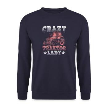 Landwirtin Traktor Frau Geschenk · Crazy - Unisex Pullover - Navy - Vorne - Alina (178cm) & Michal (187cm)