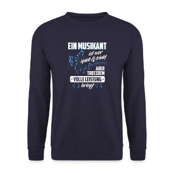 Blasmusik Musikant Geschenk · Volle Leistung - Unisex Pullover - Navy - Vorne - Alina (178cm) & Michal (187cm)