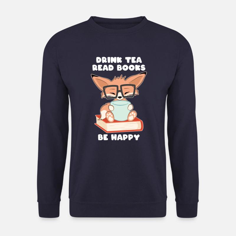 Nerd Fuchs Drink Tea Read Books Be Happy - Unisex Pullover - Navy