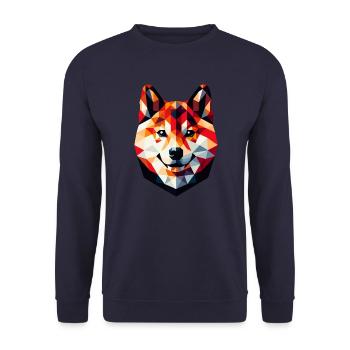 Shiba Inu géométrique : Portrait d’Art polygonal - Sweat-shirt Unisexe - marine - Devant - Alina (178cm) & Michal (187cm)