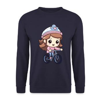 Fahrrad Mädchen Niedlich - Unisex Pullover - Navy - Vorne - Alina (178cm) & Michal (187cm)