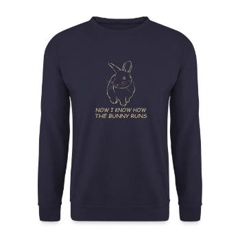 Denglisch Jetzt weiß ich wie der Hase läuft - Unisex Pullover - Navy - Vorne - Alina (178cm) & Michal (187cm)