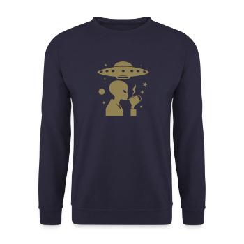 Alien Silhouette with Coffee & UFO - Unisex Sweatshirt - navy - Front - Alina (178cm) & Michal (187cm)