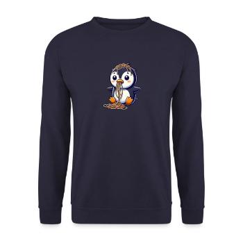 Süßer Pinguin Spaghetti Cartoon Kleckern - Unisex Pullover - Navy - Vorne - Alina (178cm) & Michal (187cm)