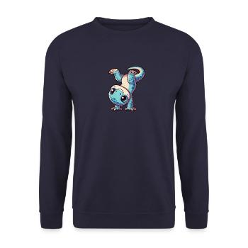 T-Rex handstand sporty clumsy - Unisex Sweatshirt - navy - Front - Alina (178cm) & Michal (187cm)