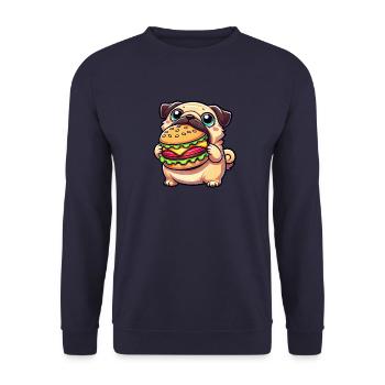 Pug Burger Fast Food Lover Dog - Unisex Sweatshirt - navy - Front - Alina (178cm) & Michal (187cm)