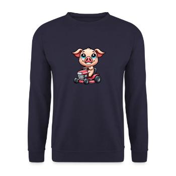cochon sur tracteur horticulture tondeuse à gazon amusant - Sweat-shirt Unisexe - marine - Devant - Alina (178cm) & Michal (187cm)