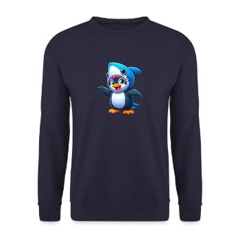 Lustiger Pinguin Hai Karneval Cartoon - Unisex Pullover - Navy - Vorne - Alina (178cm) & Michal (187cm)
