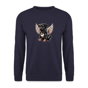 Elégant chien carlin avec des ailes d’ange coeur - Sweat-shirt Unisexe - marine - Devant - Alina (178cm) & Michal (187cm)
