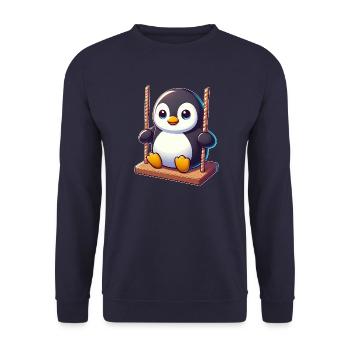 Süßer Pinguin auf Schaukel Spielplatz Cartoon - Unisex Pullover - Navy - Vorne - Alina (178cm) & Michal (187cm)