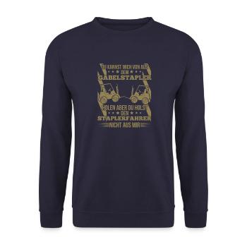 Staplerfahrer – Du kannst mich von der Baustelle - Unisex Pullover - Navy - Vorne - Alina (178cm) & Michal (187cm)