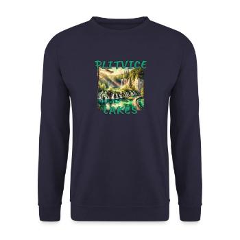 Plitvice Seen Kroatien Grunge Wasserfall - Unisex Pullover - Navy - Vorne - Alina (178cm) & Michal (187cm)