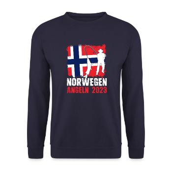 Norwegen Angeln 2023 Angler Design Geschenkidee - Unisex Pullover - Navy - Vorne - Alina (178cm) & Michal (187cm)