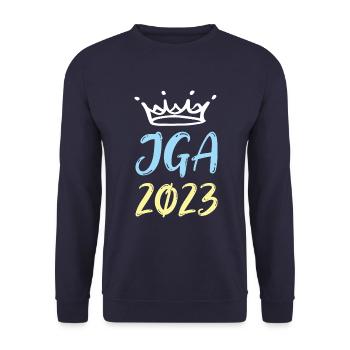 Jga 2023 Junggesellenabschied - Unisex Pullover - Navy - Vorne - Alina (178cm) & Michal (187cm)