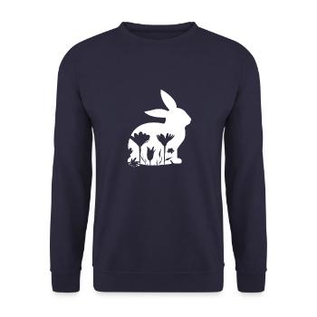 hase - geschenkidee für Ostern - Osterhase - Unisex Pullover - Navy - Vorne - Alina (178cm) & Michal (187cm)