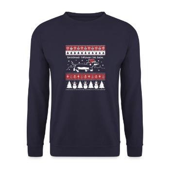 Teckel de Noël moche à travers la neige - Sweat-shirt Unisexe - marine - Devant - Alina (178cm) & Michal (187cm)