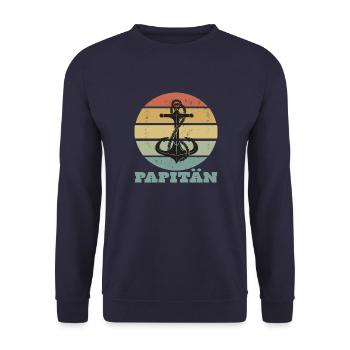 Papitän Papa und Kapitän mit Anker Retro - Unisex Pullover - Navy - Vorne - Alina (178cm) & Michal (187cm)