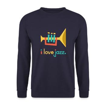 I love Jazz - Ich liebe Jazz Trompete Musiker - Unisex Pullover - Navy - Vorne - Alina (178cm) & Michal (187cm)