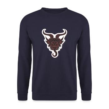 Grüße Krampus Weihnachtsdämon - Gruss Vom Krampus - Unisex Pullover - Navy - Vorne - Alina (178cm) & Michal (187cm)