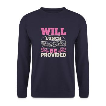 WILL LUNCH BE PROVIDED DOG - Unisex Sweatshirt - navy - Front - Alina (178cm) & Michal (187cm)