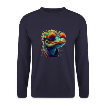 Crocodile or alligator with sunglasses in summer - Unisex Sweatshirt - navy - Front - Alina (178cm) & Michal (187cm)