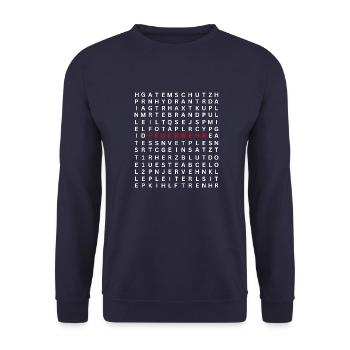 Feuerwehr Begriffe Wortwolke - Unisex Pullover - Navy - Vorne - Alina (178cm) & Michal (187cm)