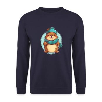 Gemütlicher Otter - Unisex Pullover - Navy - Vorne - Alina (178cm) & Michal (187cm)