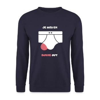 Burne out. Cadeau Humour Anniversaire EVG Retraite - Sweat-shirt Unisexe - marine - Devant - Alina (178cm) & Michal (187cm)