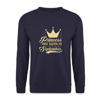 birthday happy september born in funny party queen - Unisex Sweatshirt - navy - Front - Alina (178cm) & Michal (187cm)
