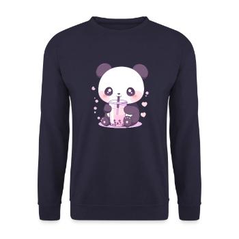 kawaii panda bubble tea boba tea - Unisex Pullover - Navy - Vorne - Alina (178cm) & Michal (187cm)