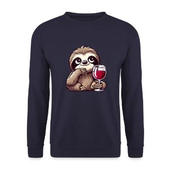mignon paresseux buvant du vin rouge dessin animé drôle - Sweat-shirt Unisexe - marine - Devant - Alina (178cm) & Michal (187cm)