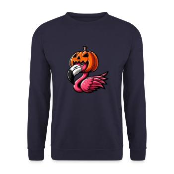Lustiger Halloween-Kürbis Flamingo Herbst - Unisex Pullover - Navy - Vorne - Alina (178cm) & Michal (187cm)