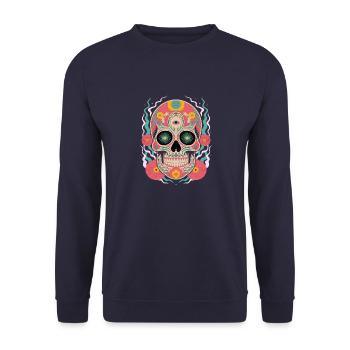 Mystic Sugar Skull Bloom - Unisex Sweatshirt - navy - Front - Alina (178cm) & Michal (187cm)