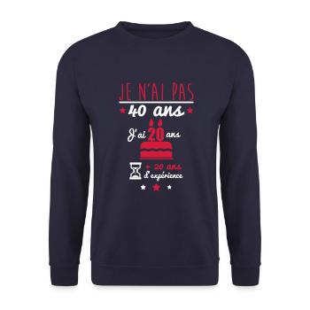 pas 40 ans anniversaire,40 ans,cadeau anniversaire - Sweat-shirt Unisexe - marine - Devant - Alina (178cm) & Michal (187cm)