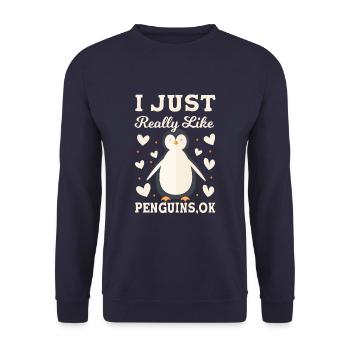 I Just Really Like Penguins Ok Funny Penguin - Unisex Pullover - Navy - Vorne - Alina (178cm) & Michal (187cm)