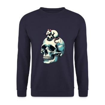 Skull mit lustiger Maus und Fussball - Unisex Pullover - Navy - Vorne - Alina (178cm) & Michal (187cm)