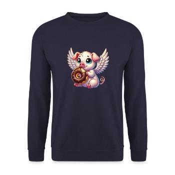Ange Cochon avec des ailes de beignet Dessin animé mignon - Sweat-shirt Unisexe - marine - Devant - Alina (178cm) & Michal (187cm)