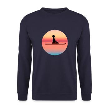 Yoga SUP Stand Up Paddling Frau im Sonnenuntergang - Unisex Pullover - Navy - Vorne - Alina (178cm) & Michal (187cm)
