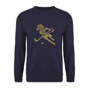 Minimalistisches Zebra Eishockey Silhouette - Unisex Pullover - Navy - Vorne - Alina (178cm) & Michal (187cm)