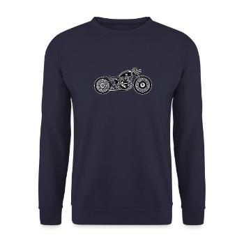 Chopper / Bobber Motorrad 09_schwarz weiß - Unisex Pullover - Navy - Vorne - Alina (178cm) & Michal (187cm)