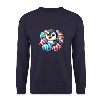 Cute Easter Penguin with Egg Cartoon - Unisex Sweatshirt - navy - Front - Alina (178cm) & Michal (187cm)