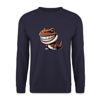 Funny Dino T-Rex Laughing Cartoon Character - Unisex Sweatshirt - navy - Front - Alina (178cm) & Michal (187cm)