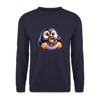 Mignon pingouin potelé avec beignet dessin animé - Sweat-shirt Unisexe - marine - Devant - Alina (178cm) & Michal (187cm)
