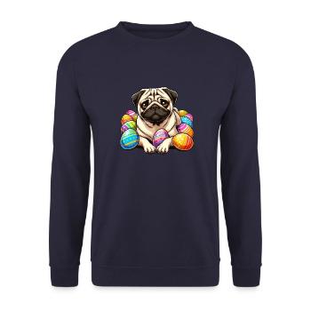 Cute Pug Easter Easter Egg Cartoon Relax Chill - Unisex Sweatshirt - navy - Front - Alina (178cm) & Michal (187cm)