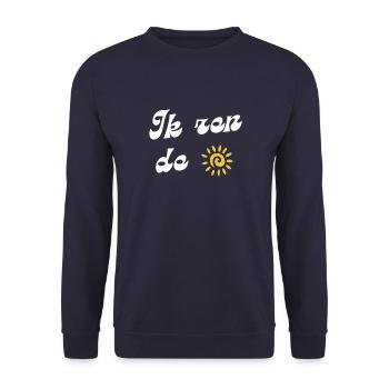 I zen le soleil, chemises en dialecte anversoise - Sweat-shirt Unisexe - marine - Devant - Alina (178cm) & Michal (187cm)