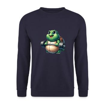 Drôle de grosse tortue avec haltère fitness - Sweat-shirt Unisexe - marine - Devant - Alina (178cm) & Michal (187cm)