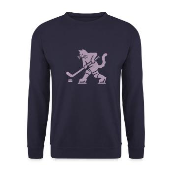 Katze Eishockey Minimalistisch Silhouette Spieler - Unisex Sweatshirt - navy - Front - Alina (178cm) & Michal (187cm)