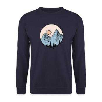 mountain landscape, round logo - Unisex Sweatshirt - navy - Front - Alina (178cm) & Michal (187cm)